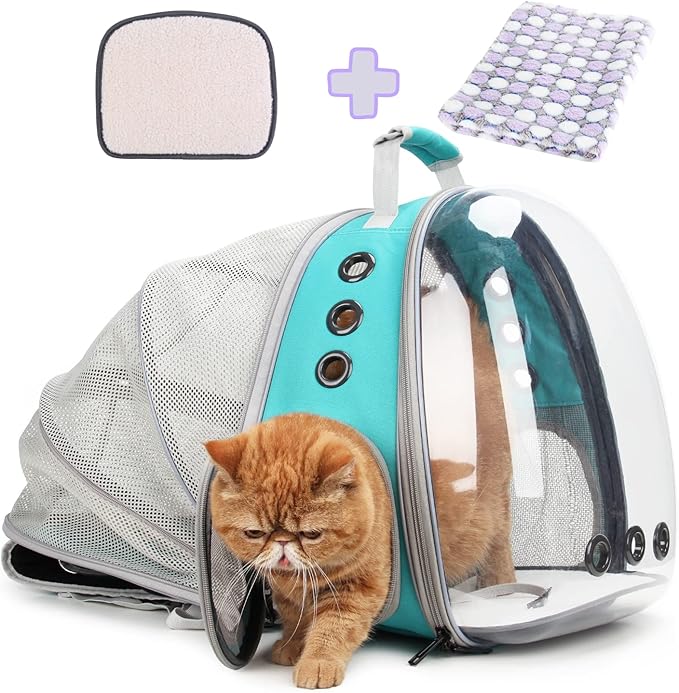 Lollimeow Cat Carrier Backpack, Bubble Expandable Backpack Carrier, Pets and Small Dogs,Airline-Approved, Designed for Travel, Hiking, Walking & Outdoor Use (Back Expandable-Green)