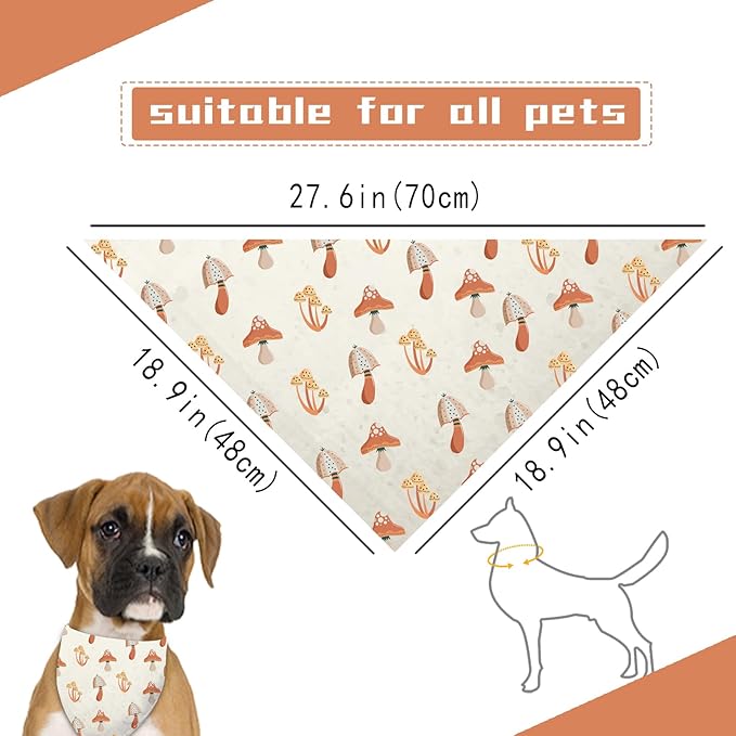 Mushroom Dog Bandana Washable Pets Scarf Triangle Adjustable Handkerchief
