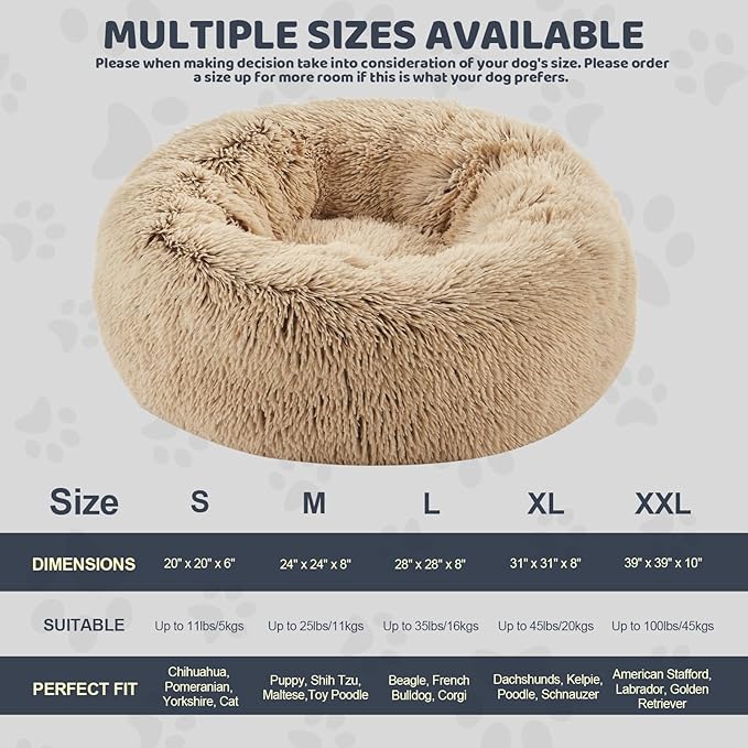Calming Dog Bed for Medium Large Dogs 39", Shag