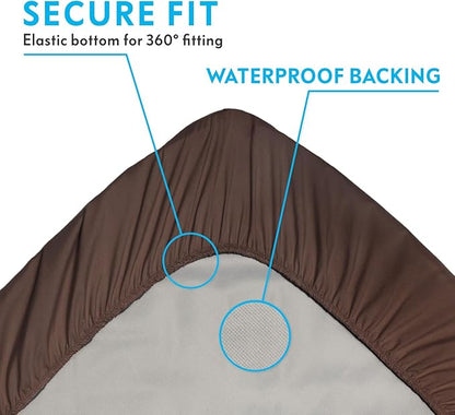 Paw Inspired Waterproof Fitted Cover for Dog Bed | Washable Bed Protector for Dog Mattress | Removable Replacement Cover Ideal for 36-Inch Pet Bed (Dark Brown)