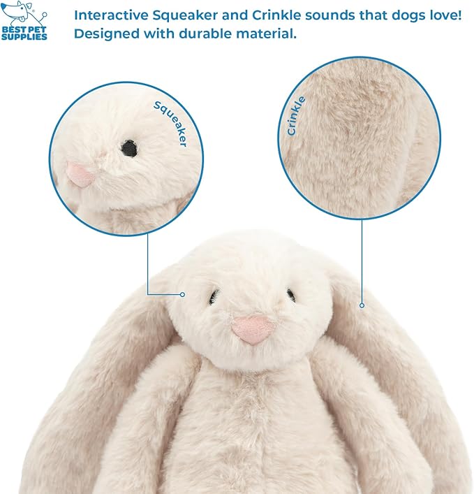 Best Pet Supplies Interactive Bunny Buddy Dog Toy with Crinkle and Squeaky Enrichment for Small and Medium Breed Puppies or Dogs, Cute and Plush - Bunny (Beige)