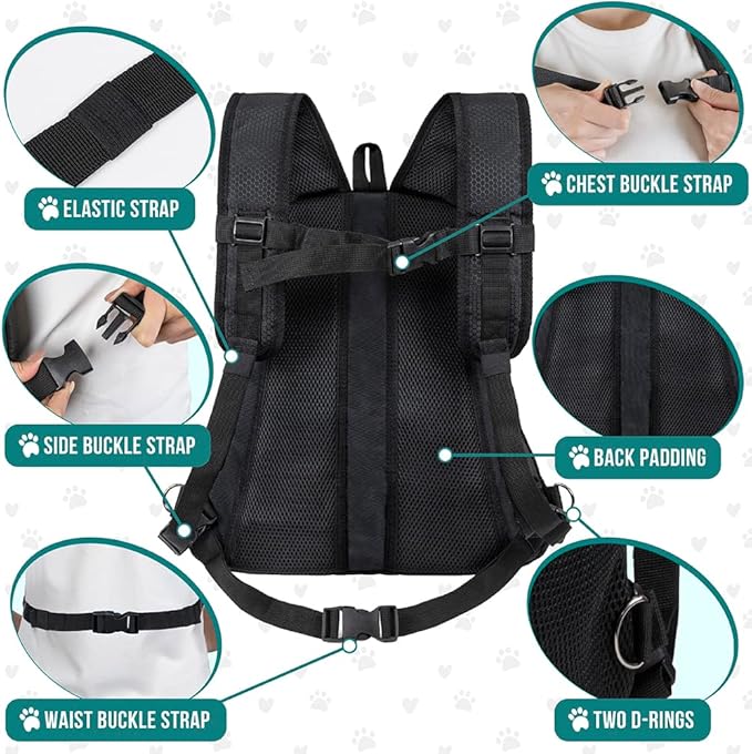 PetAmi Dog Front Carrier Backpack, Adjustable Dog Pet Cat Chest Carrier Backpack, Ventilated Dog Carrier for Hiking Camping Travel, Small Medium Dog Puppy Large Cat Carrying Bag, Max 10 lbs, Black