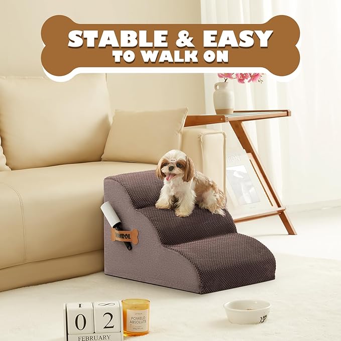 ROMROL Dog Stairs 3-Tiers,Coffee