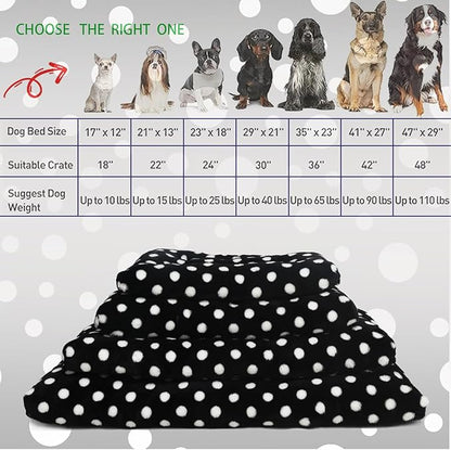 42x28 Dog Crate Bed Washable Anti-Slip Short Plush Fits Large Dogs 60-80 lbs Dog Crate Beds for Large Dogs 42 Inch Perfect Large Dog Bed for Crate Black with White Dots