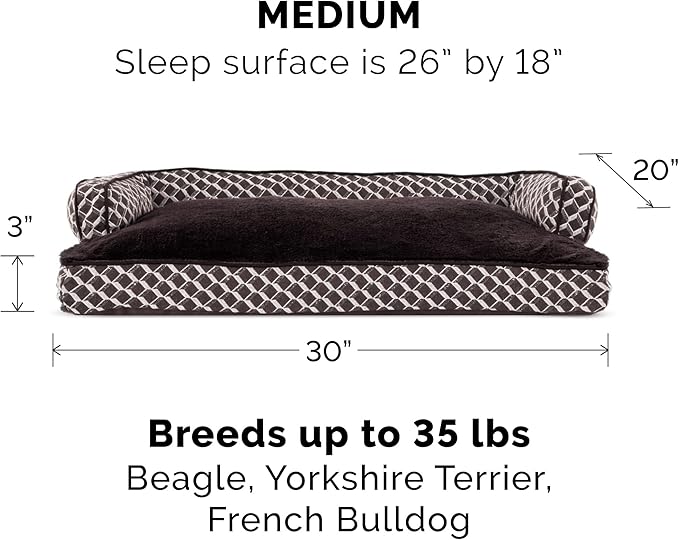 Furhaven Pillow Dog Bed for Medium/Small Dogs w/ Removable Bolsters & Washable Cover