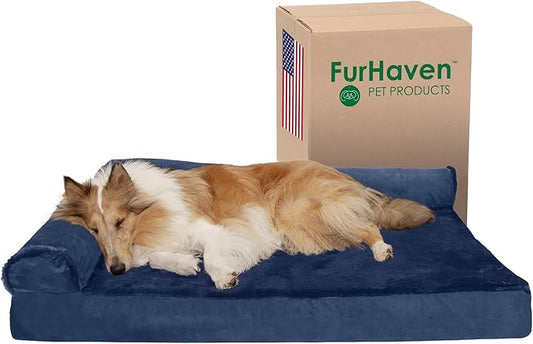 Furhaven Cooling Gel Dog Bed for Large Dogs w/ Removable Bolsters & Washable Cover 95 lbs