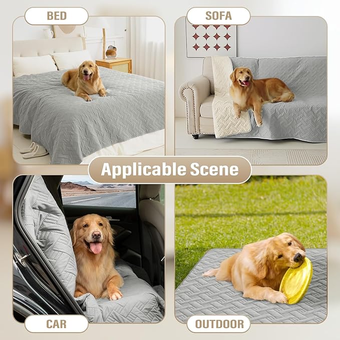 Dog Bed Cover for Pets Blankets Rug Pads for Couch Protection Waterproof Bed Covers Dog Blanket Furniture Protector Reusable Changing Pad (Light Grey+Ivory, 82"x102")