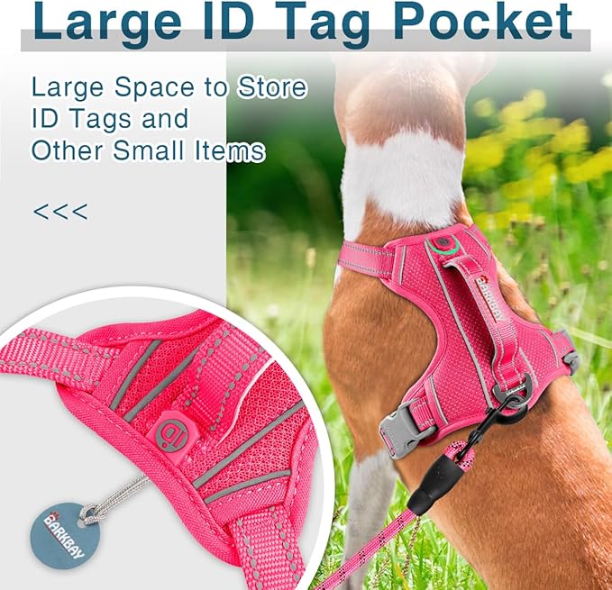 BARKBAY Dog Harness No Pull with ID Tag Pocket - Heavy Duty, Reflective, Easy Control for Large Dogs (Pink,M)