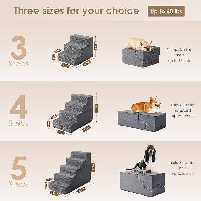 EHEYCIGA Dog Stairs for Bed 18”H 4-Step Dog
