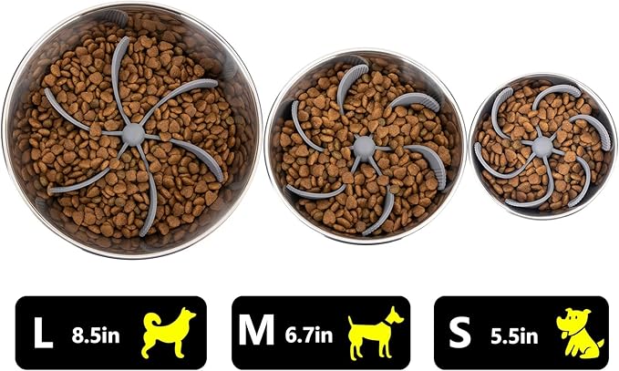 Slow Feeder Dog Bowls Insert [36 Octopus Suction Cups] Super Firm Slow Eating Bowl [Cuttable] for Small Breed and Medium Size Dog Compatible with Regular and Elevated (Spiral)