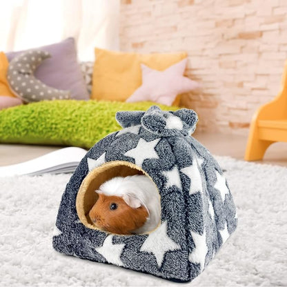 Guinea Pig Hideout Hamster Bed Chinchilla House Cute Habitat Warm&Cozy Cage Accessories for Ferret Hedgehog Small Pet Washable