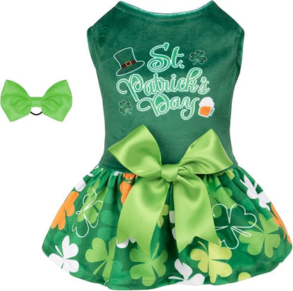CuteBone St.Patrick's Day Dog Green Dress Velvet CVA13L-D