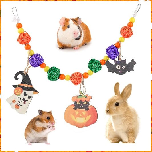 Abizoo Halloween Guinea Pig Toys,Bunny Toys Hanging,Natural Wood for Rabbits Teeth Grinding Chinchilla Dwarf Hamster Rat Gerbi Toys Rabbit Chew Toys Treats Small Animals Enrichment Boredom for Cage