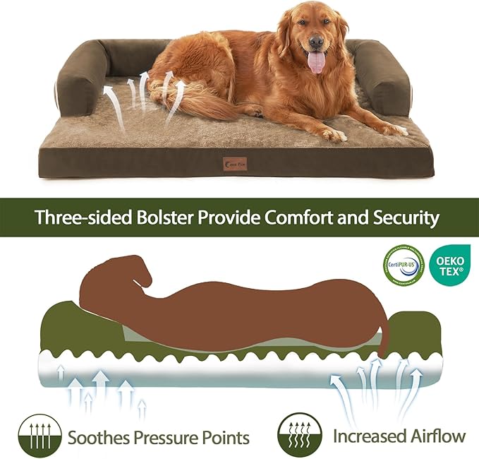 XXL Dog Bed with Bolsters, Orthopedic Dog Beds for Extra Large Dogs, Waterproof Dog Beds XLarge, Memory Foam Dog Bed with Removable Washable Cover, Nonskid Bottom (XX-Large,Brown)