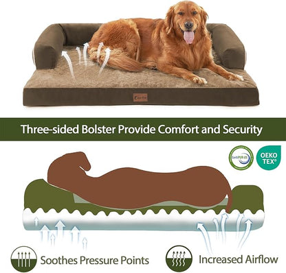 XXL Dog Bed with Bolsters, Orthopedic Dog Beds for Extra Large Dogs, Waterproof Dog Beds XLarge, Memory Foam Dog Bed with Removable Washable Cover, Nonskid Bottom (XX-Large,Brown)