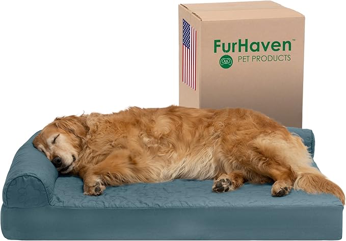 Furhaven Cooling Gel Dog Bed for Large Dogs w/ Removable Bolsters & Washable Cover 95 lbs