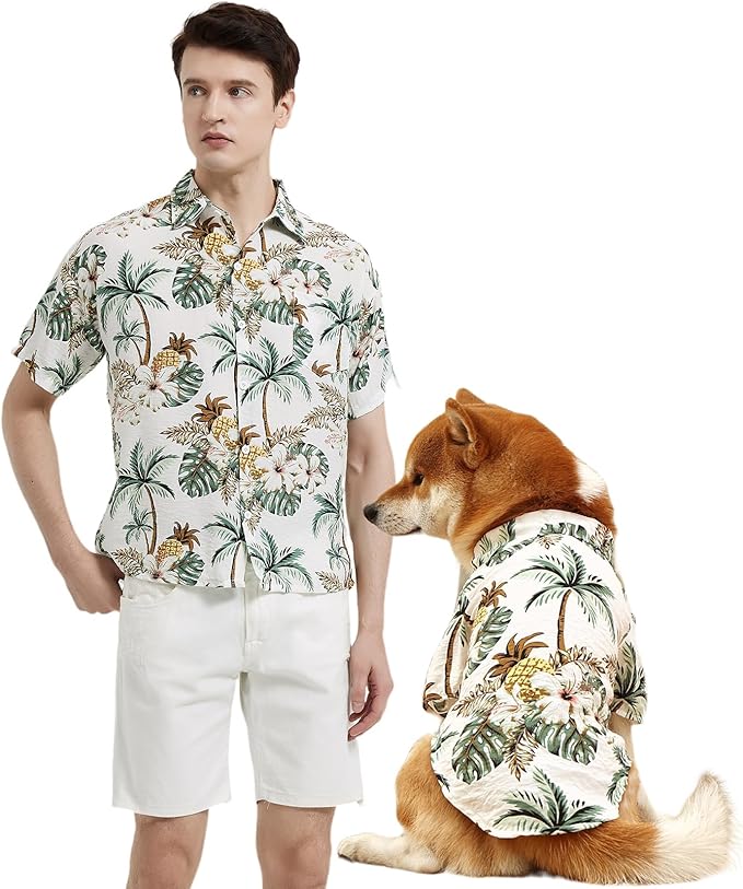 Dog Shirt Hawaiian Dog and Cat Summer T-Shirts Dog Style Floral Breathable Cool Clothes Hawaiian Shirts for Dogs and Cats Owner and Pet Shirts are Sold Separately