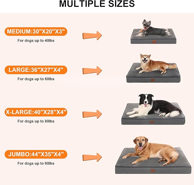 Bedfolks 4" Thick Orthopedic Dog Bed for Jumbo Dogs