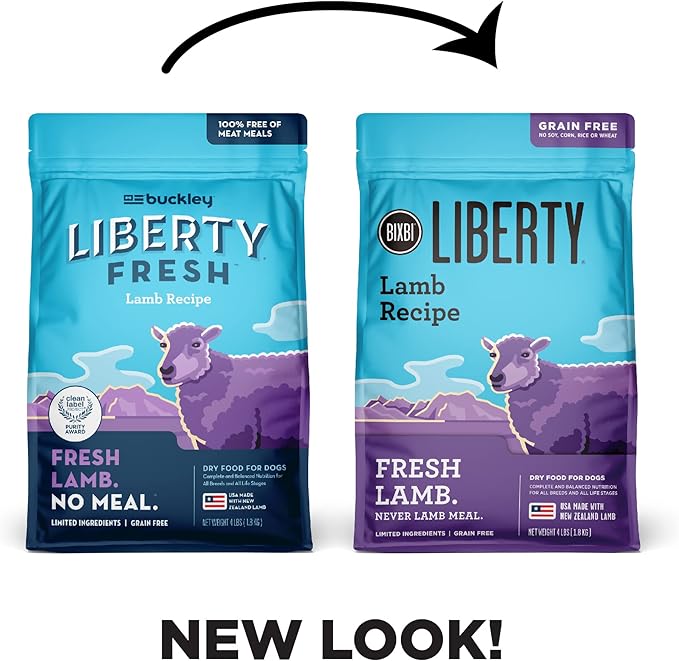 BIXBI Liberty Grain Free Dry Dog Food, Lamb Recipe, 4 lbs - Fresh Meat, No Meat Meal, No Fillers - Gently Steamed & Cooked - No Soy, Corn, Rice or Wheat for Easy Digestion - USA Made