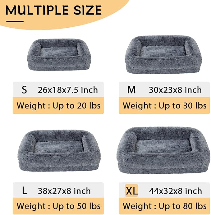 2 in 1 Calming Dog Beds for Small Dogs, Dual Layer Orthopedic Egg Crate Foam & Memory Foam Faux Fur Shag Pet Mattress Warming Rectangle Cuddle Bed Comfy Anti Anxiety, Washable Cover Anti-Slip