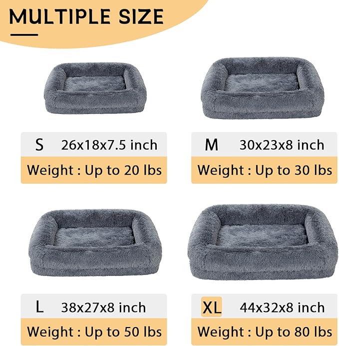 2 in 1 Calming Dog Beds for X-Large Dogs, Dual Layer Orthopedic Egg Crate Foam & Memory Foam Faux Fur Shag Pet Mattress Warming Rectangle Cuddle Bed Comfy Anti Anxiety, Washable Cover Anti-Slip