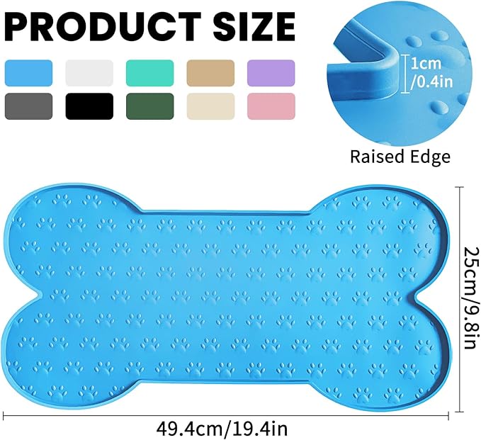 Dog Food Mat Anti-Slip Silicone Dog Bowl Mat Thicker Pet Placemat Waterproof Cat Feeder Pad with Raised Edge Puppy Kitten Feeding Mats Suitable Small Medium-Sized Dogs Cats Eating Tray