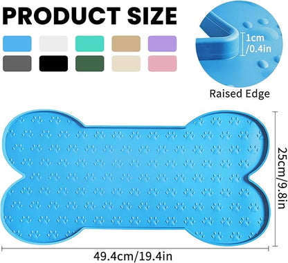 Dog Food Mat Anti-Slip Silicone Dog Bowl Mat Thicker Pet Placemat Waterproof Cat Feeder Pad with Raised Edge Puppy Kitten Feeding Mats Suitable Small Medium-Sized Dogs Cats Eating Tray