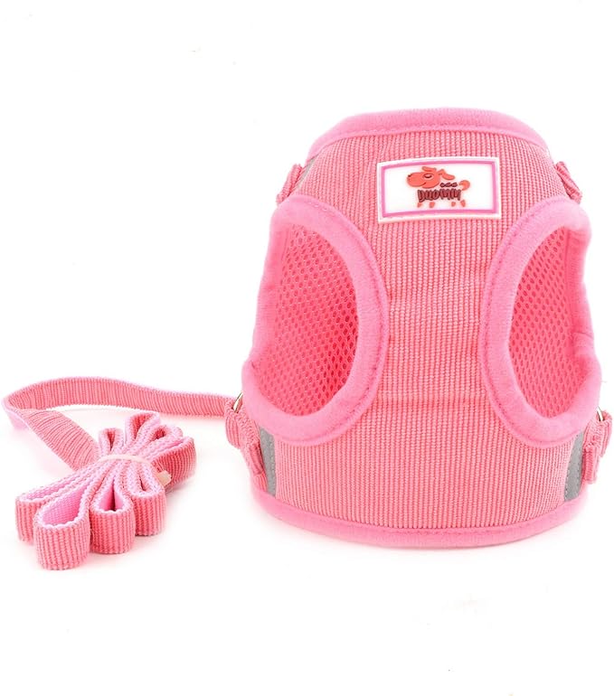 Zunea No Pull Dog Harness and Leash Set for Small Sized Dogs Adjustable Reflective Puppy Boy Girl Vest Harnesses Soft Corduroy Mesh Padded Step-in Cat Harness for Pet Chihuahua Pink S