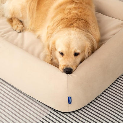 pettycare Orthopedic Dog Bed for Large Dogs Waterproof Pet Bed Soft Sofa with Two Fabrics Washable Removable Cover Egg Foam Support Anti-Slip Bottom Extra Head and Neck Support Sleeper