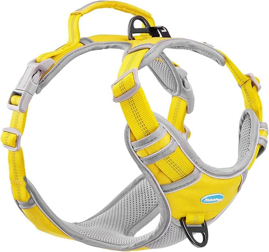 ThinkPet No Pull Harness Breathable Sport Harness with Handle-Dog Harnesses Reflective Adjustable for Medium Large Dogs,Back/Front Clip for Easy Control S Yellow