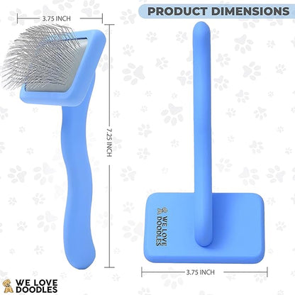 We Love Doodles Dog Slicker Brush for Grooming Pet Hair - Best Brushes For Poodle & Golden Doodle - Long Haired Brush For Dogs - Goldendoodle Long Pin Brush For Dematting (Small)