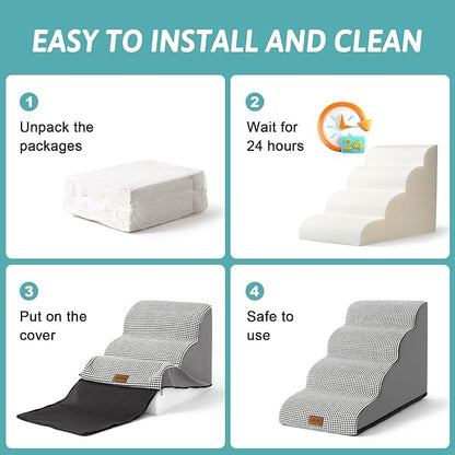 Dog Stairs for Medium Bed 20" H 15.7x28.3x19.7in, White-Black, 4 Tiers