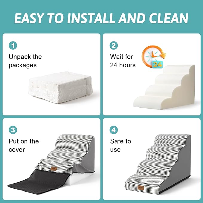 Dog Stairs for Couch or Low Bed 15.7x22.4x15.7in, White-Black, 3 Tiers