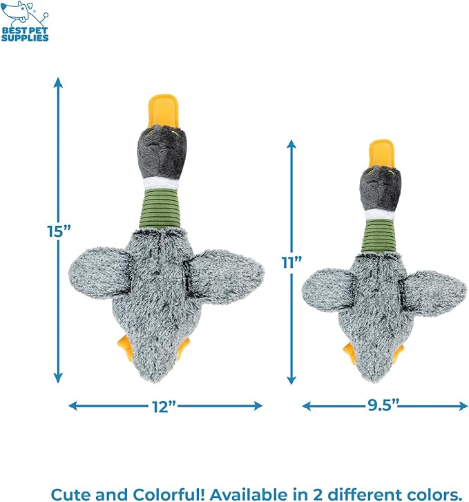 Best Pet Supplies Interactive Mallard Mates Dog Toy with Crinkle and Squeaky Enrichment for Small and Medium Breed Puppies or Dogs, Cute and Plush - Mallard Duck Wing (Gray), Medium