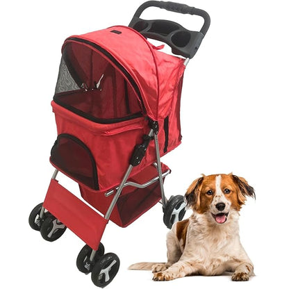Critter Sitters 4-Wheel Dog Stroller for Small or Medium Sized Dogs and Cats with Scratch Resistant Breathable Mesh Windows and Safety Leash