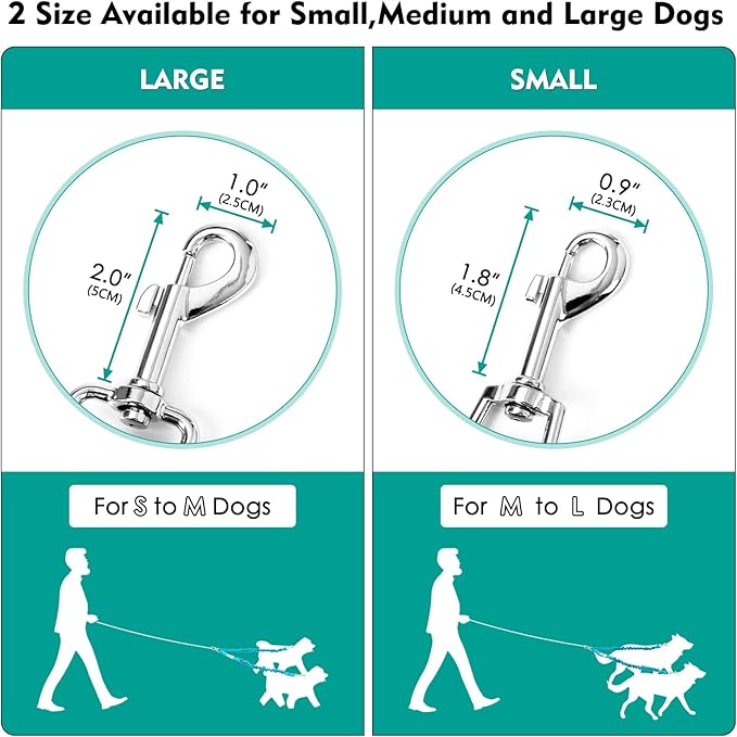 Tangle Free BungeeX2 Double Dog Leash Coupler 360° Swivel Leash|0-30lbs|, Comfortable 2 Dogs