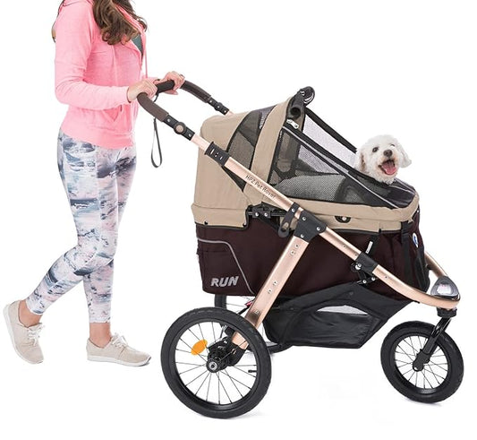 HPZ Pet Rover Run Performance Jogging Sports Stroller with Comfort Rubber Wheels/Zipper-Less Entry/1-Hand Quick Fold/Aluminum Frame for Small/Medium Dogs