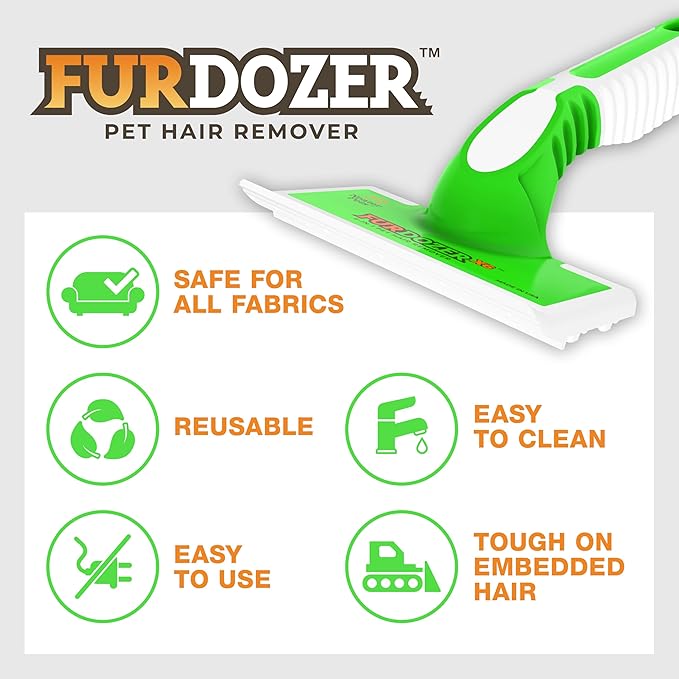 FurDozer X6 Pet Hair Remover & Auto Detailing Tool - Cat & Dog Hair Remover for Carpets, Car Interiors, Couches, Bedding, & Pet Furniture - Reusable Pet Hair Removal Tool for Cat and Dog Fur & Lint