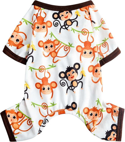 Dog Pajamas Pjs Spring Summer Dog Clothes for Small Dogs Girl Boy Soft Stretchy Puppy Clothes Onesie Cat Pet Jammies Outfit (Monkey, Small)