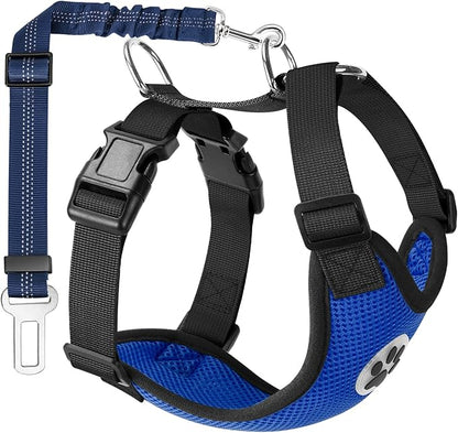 Lukovee Dog Seat Belt for Car, Adjustable Dog Car Harness for Large Medium Small Dogs, Soft Padded & Breathable Mesh Dog Seatbelt with Car Vehicle Connector Strap (Blue,Small)