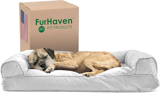 Furhaven Pillow Dog Bed for Medium/Small Dogs w/ Removable Bolsters & Washable Cover
