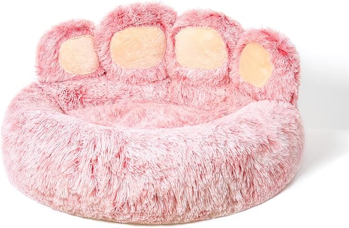 Jiupety Pet Round Bed of Paw Shape (26"×26"×8"), Pink