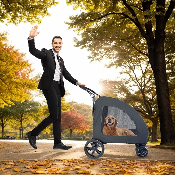Foldable Pet Jogger Stroller for Large Dogs up to 110 lbs