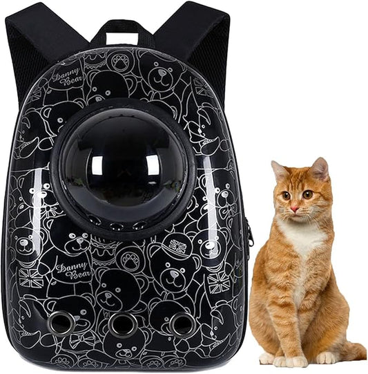 Pet Travel Carrier, Cat Dog Dome Space Capsule Bubble Backpack, Portable Waterproof Breathable Knapsack for Hiking, Traveling (Black Bear)