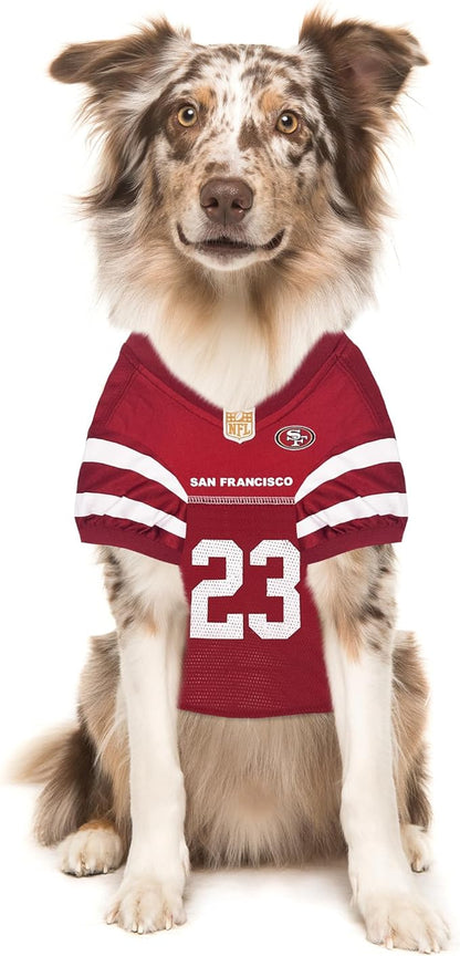 Pets First NFLPA Christian MCCAFFREY PET Jersey #23, NFL Dog Shirt, San Francisco 49ers Mesh Jersey, Size X-Small