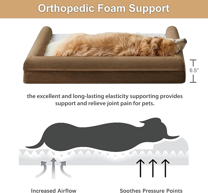 WNPETHOME Dog Beds for Large Dogs, Orthopedic Sofa Dog Bed Mat Pillow with Removable Waterproof Cover, Egg-Foam Dog Crate Bed for Medium Large Dogs (Coffee, XXL(48 * 35 * 7) Inch)