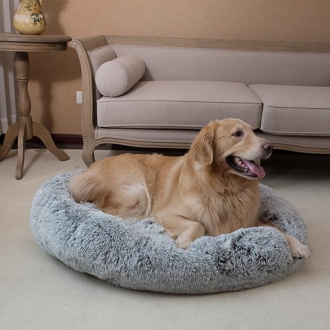 Coohom Oval Calming Donut Cuddler Dog Bed Bed(30"/36"/43") for (XXL(43"x34"x8"), Grey)