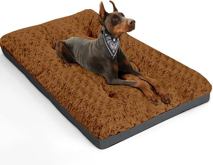 POCBLUE Deluxe Washable XL Dog Bed Dog Crate Mat 42 inch Comfy Fluffy Kennel Pad Anti-Slip for Dogs Up to 90 lbs 42" x 28", Brown