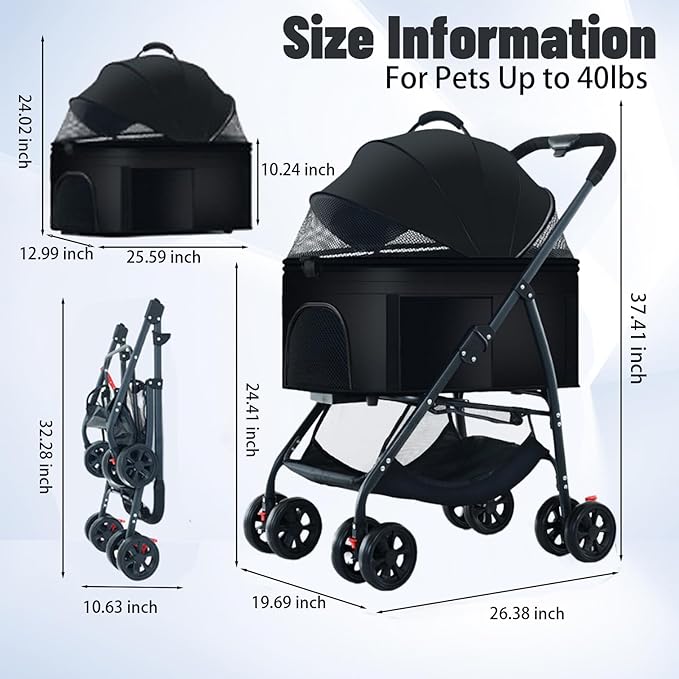 3-in-1 Pet Dog Stroller 55lbs, Dog