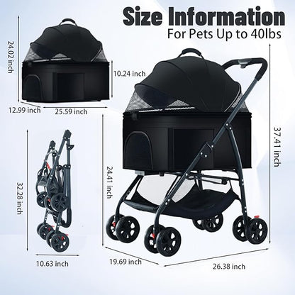 3-in-1 Pet Dog Stroller 55lbs, Dog